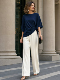 Conjunto Blusa Drapeada y Pantalón Ancho