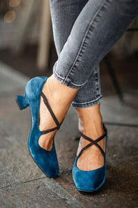Tacones Anchos Azules Bicolor