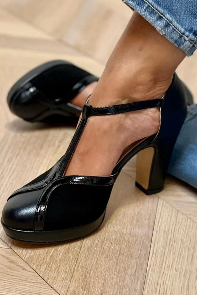 Tacones Anchos Negros Punta Cerrada