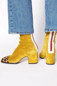 Botas Tacón Ancho Amarillas Leopardo