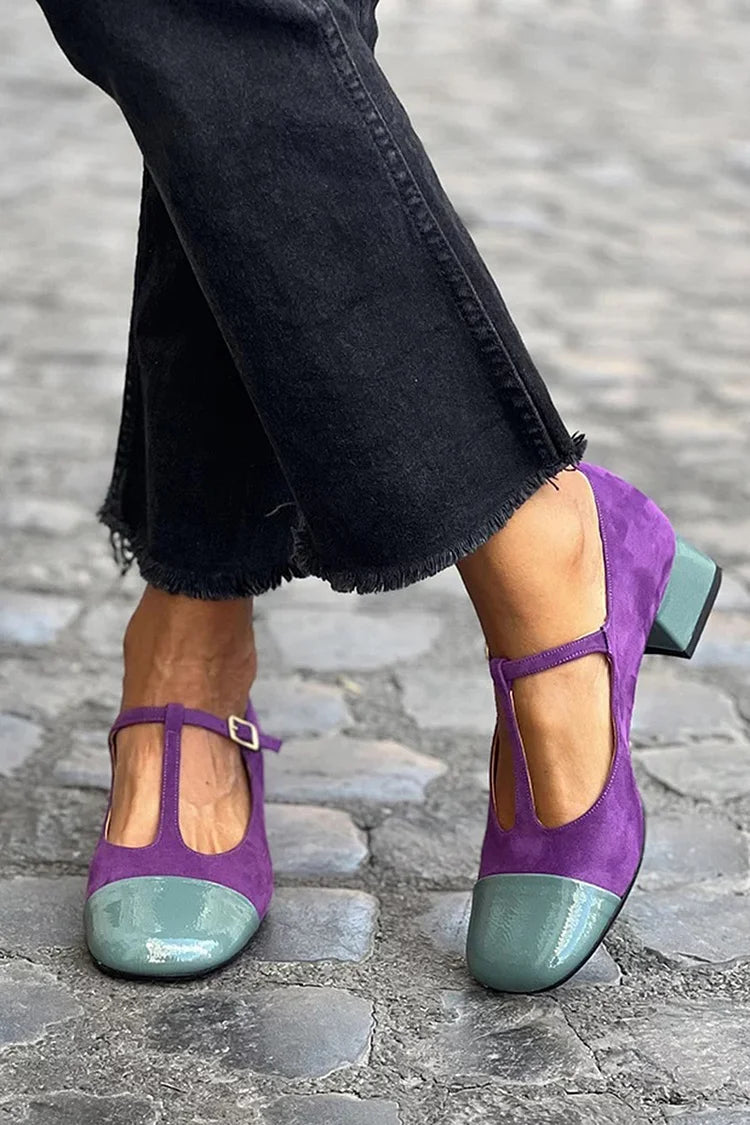 Tacones Anchos Morados Correa en T