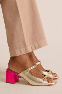 Tacones Anchos Dorados Bicolor Slingback