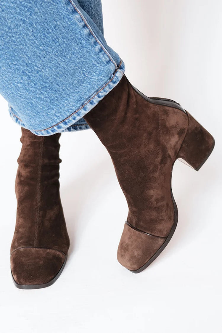 Botas Tacón Ancho Marrón Oscuro