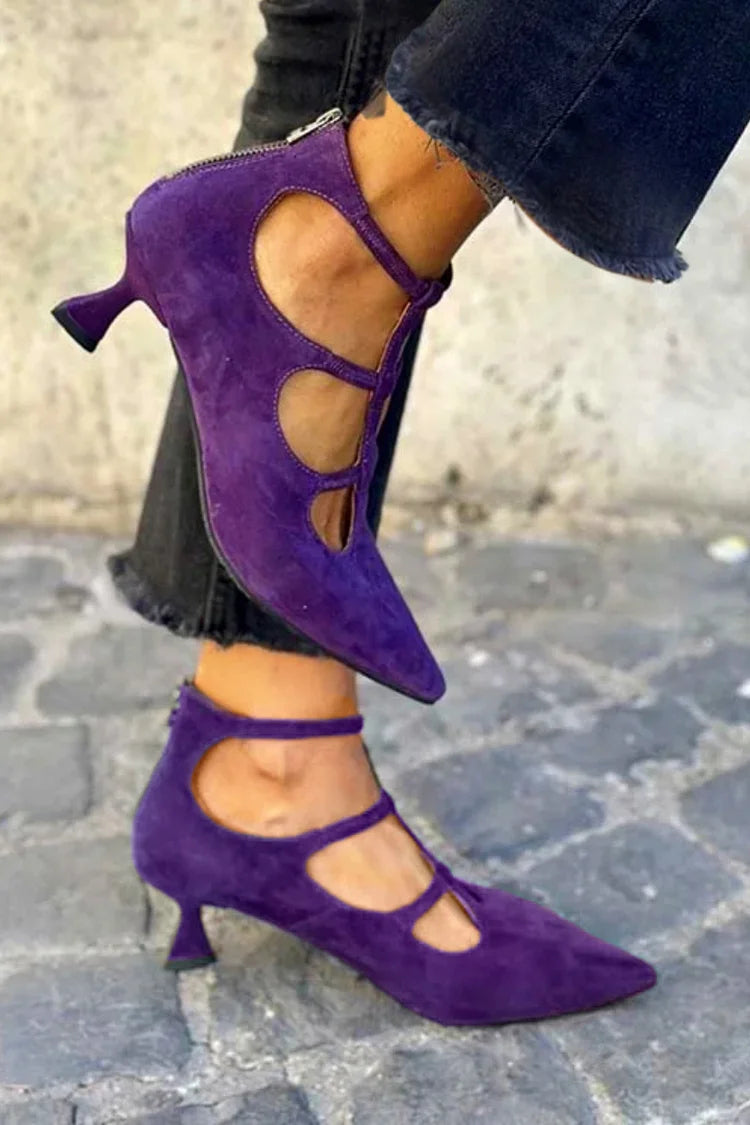 Tacones Kitten Morados con Cremallera