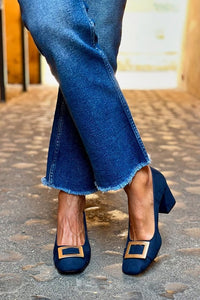 Tacones Anchos Azul Marino Metálico