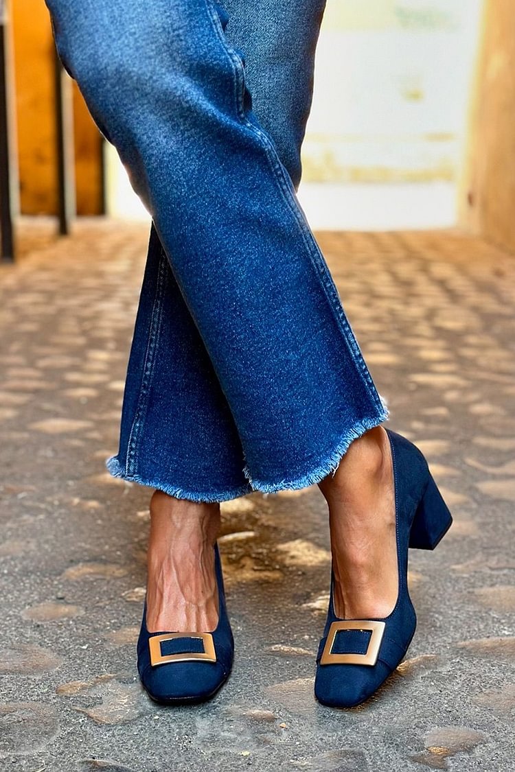 Tacones Anchos Azul Marino Metálico