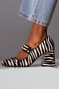 Tacones Anchos Negros Estampado Cebra