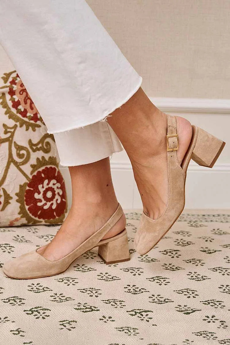 Tacones Anchos Caqui Slingback
