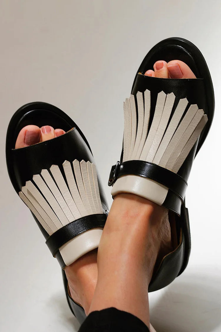 Sandalias Planas Flecos a Contraste