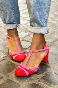 Tacones Anchos Fucsia Correa en T