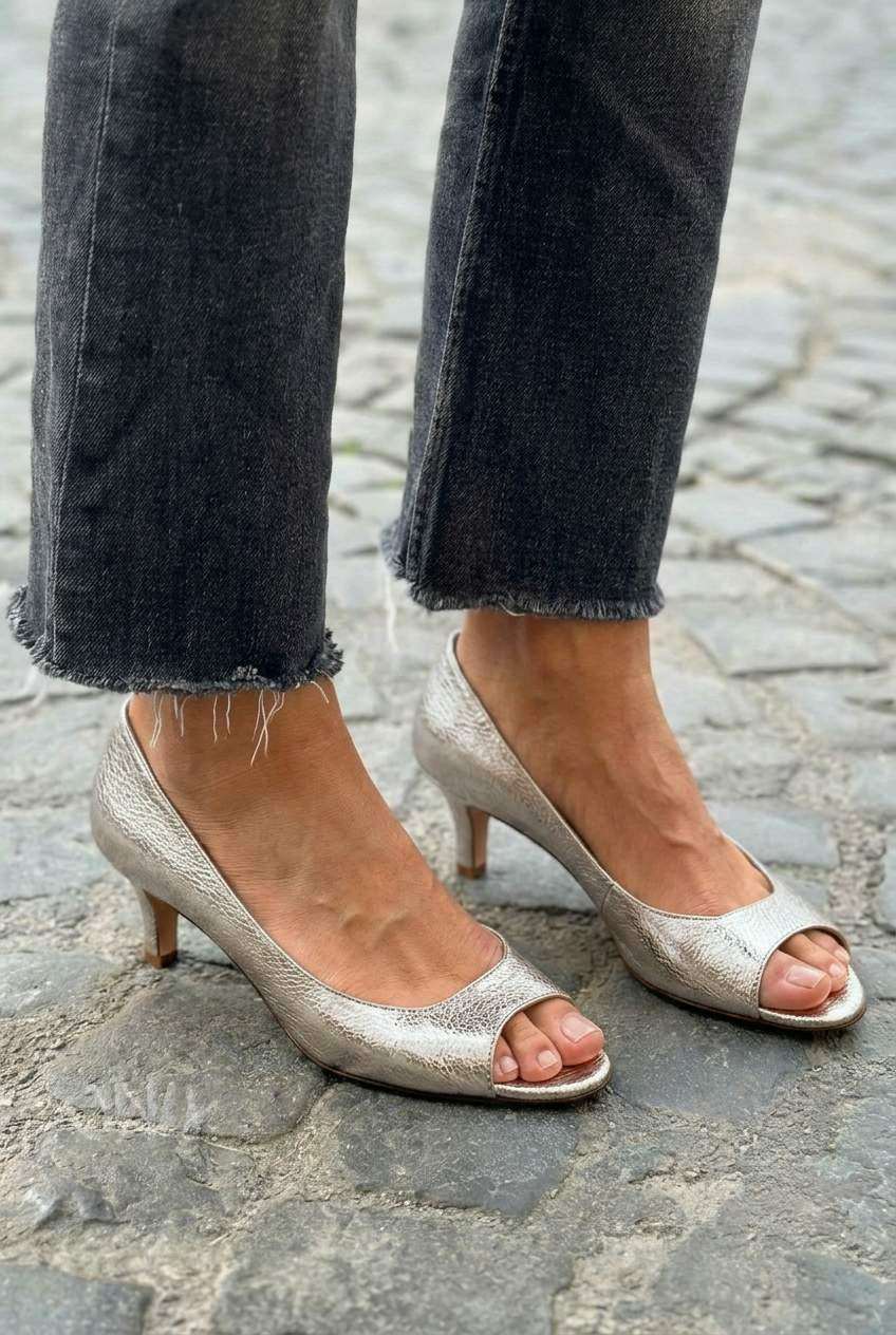 Tacones Kitten Metalizados Oro Champán