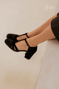 Tacones Anchos Terciopelo Correa en T