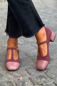 Tacones Anchos Morados Correa en T