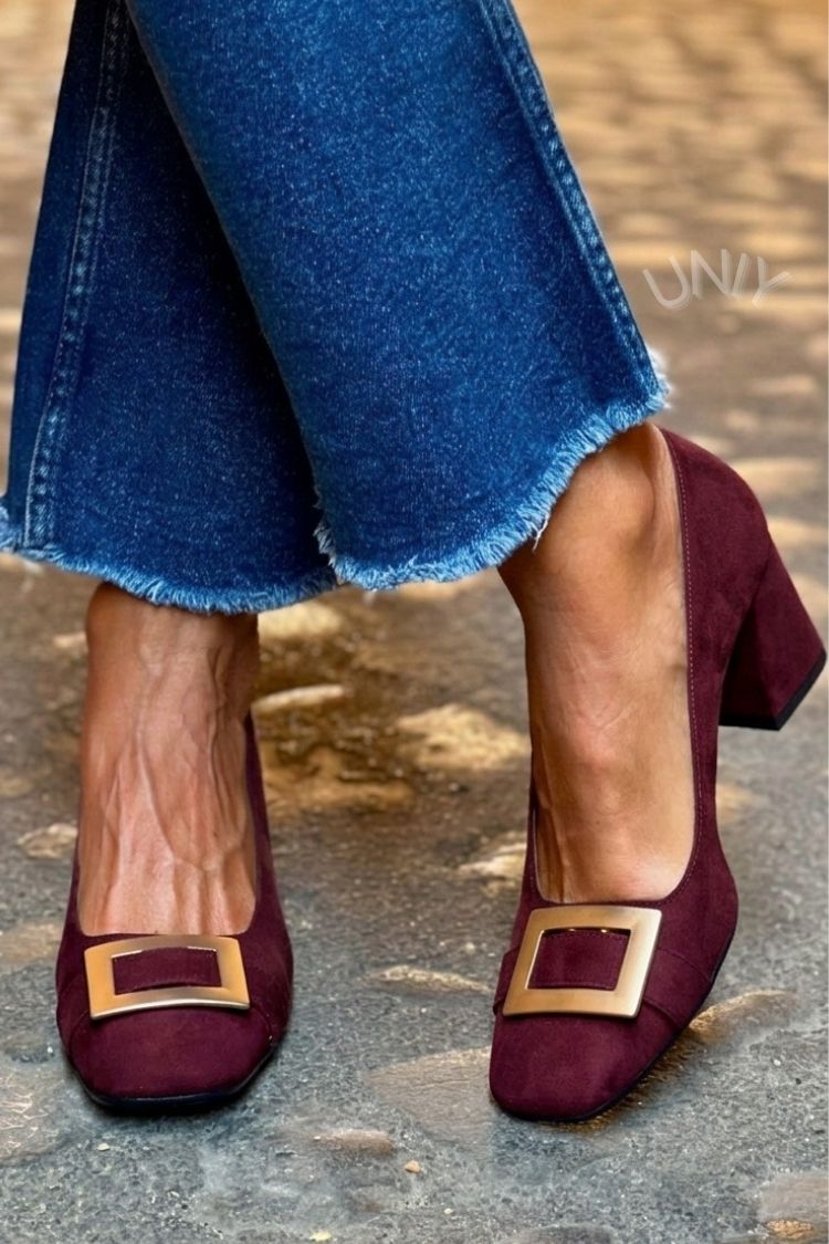 Tacones Anchos Azul Marino Metálico