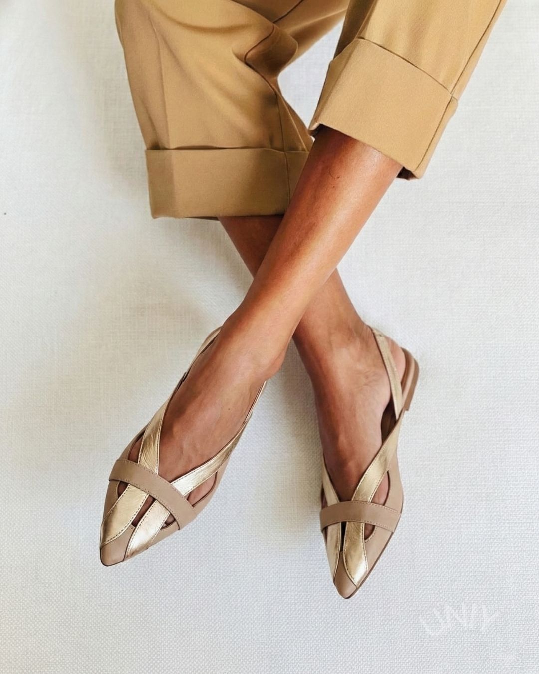 Bailarinas Slingback Doradas Bicolor