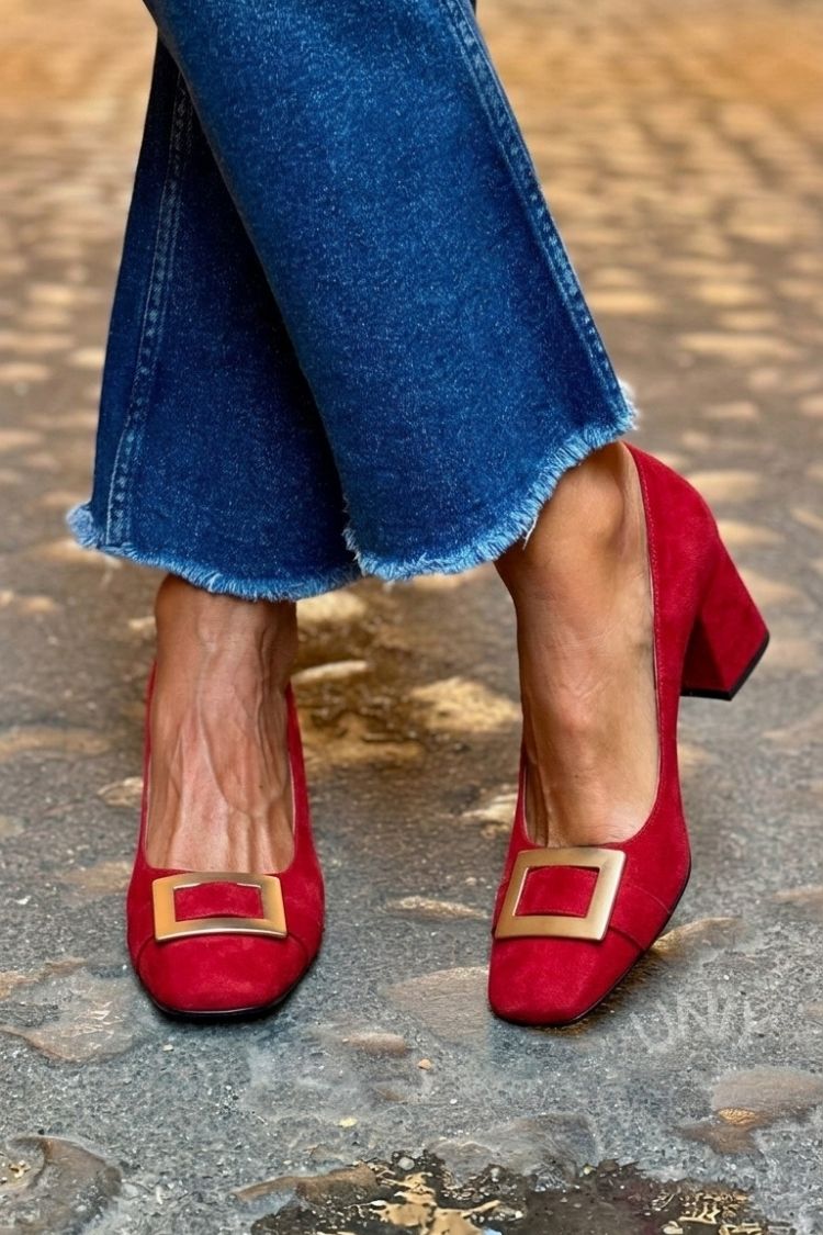 Tacones Anchos Azul Marino Metálico