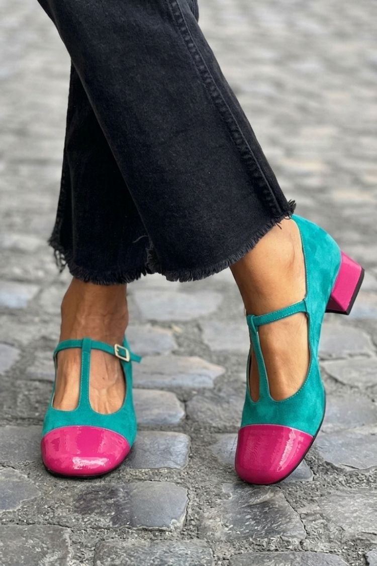 Tacones Anchos Morados Correa en T