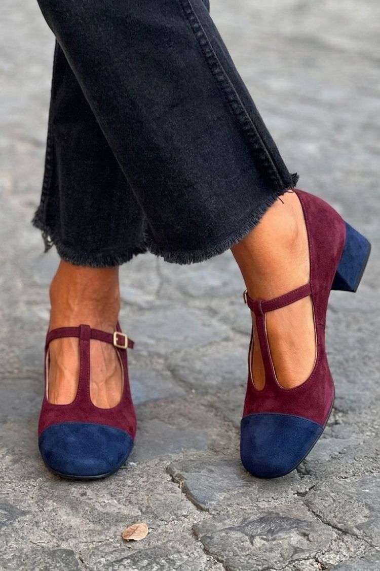 Tacones Anchos Rojos Correa en T