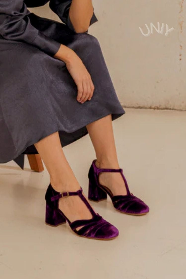 Tacones Anchos Terciopelo Correa en T