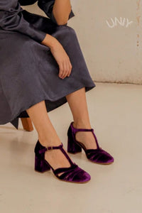 Tacones Anchos Terciopelo Correa en T