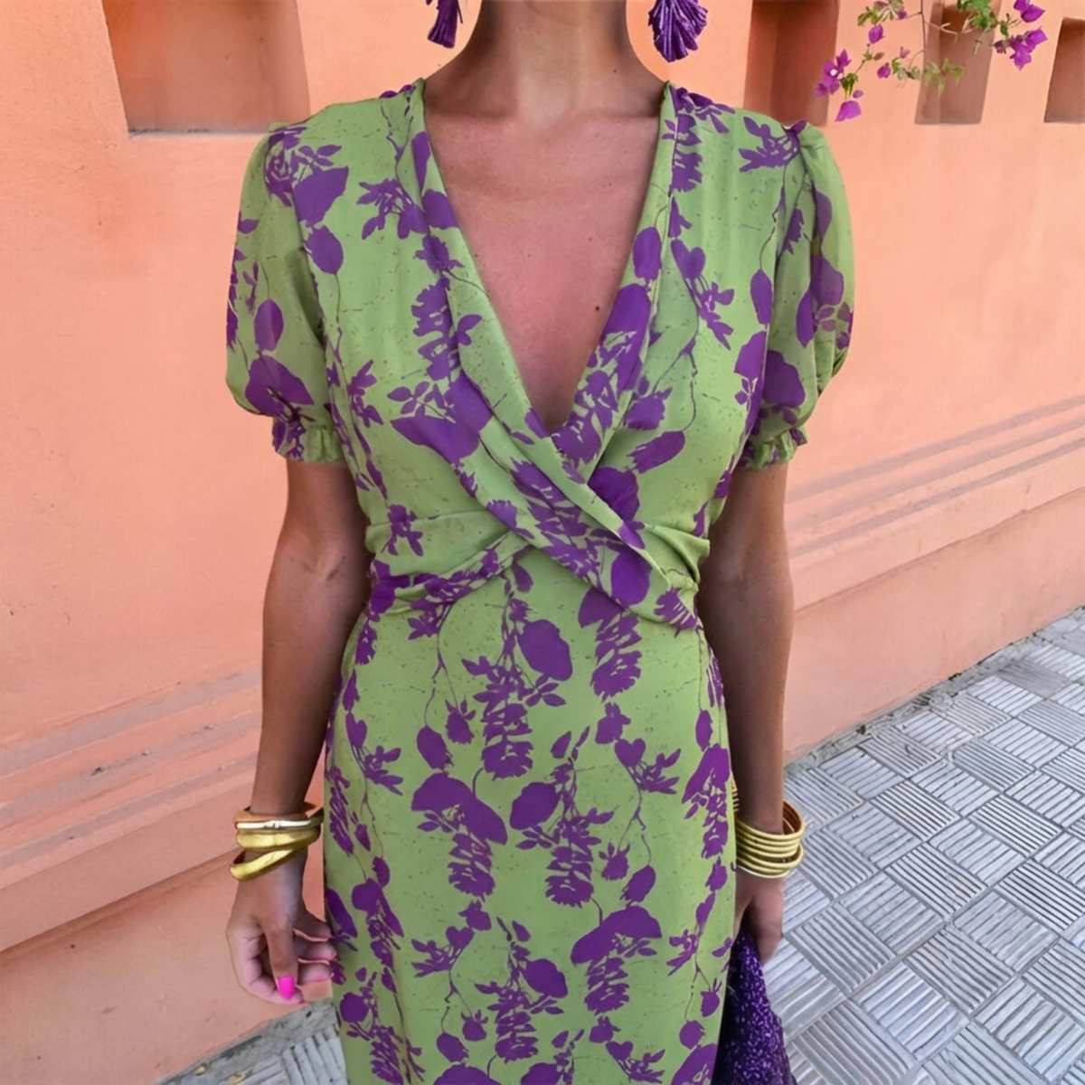 Vestido Largo Floral Verde