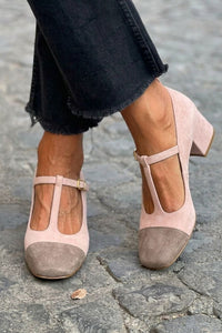 Tacones Anchos Rojos Correa en T