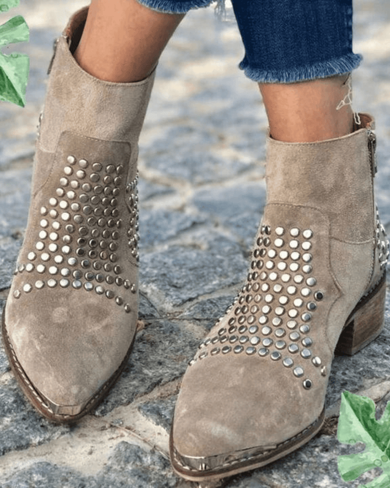 Botas Tacón Ancho Ante Tachuelas
