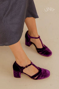 Tacones Anchos Terciopelo Correa en T