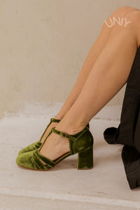 Tacones Anchos Terciopelo Correa en T
