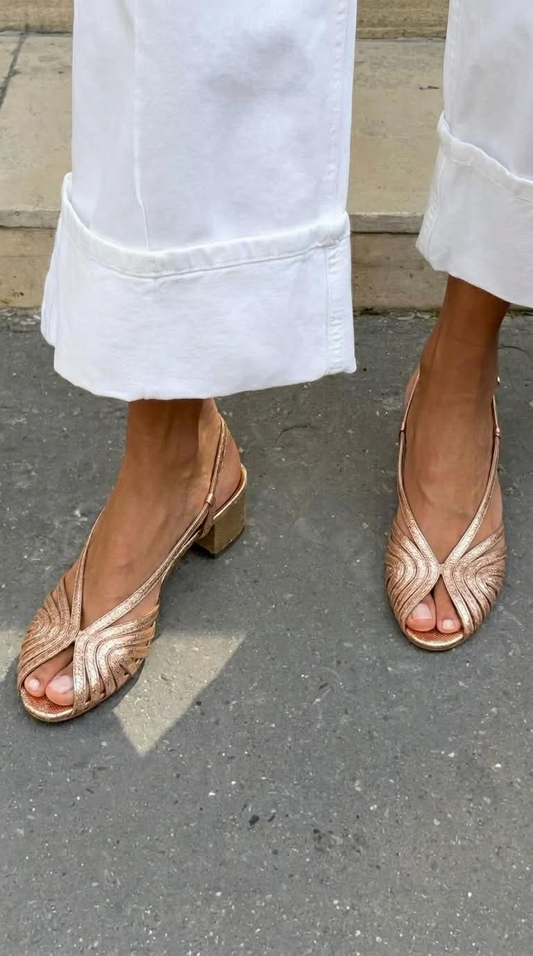Sandalias Trenzadas Metalizadas Dorado Rosa