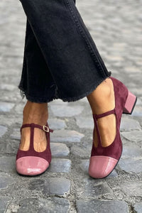 Tacones Anchos Morados Correa en T