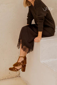 Tacones Anchos Terciopelo Correa en T