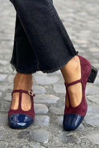 Tacones Anchos Morados Correa en T