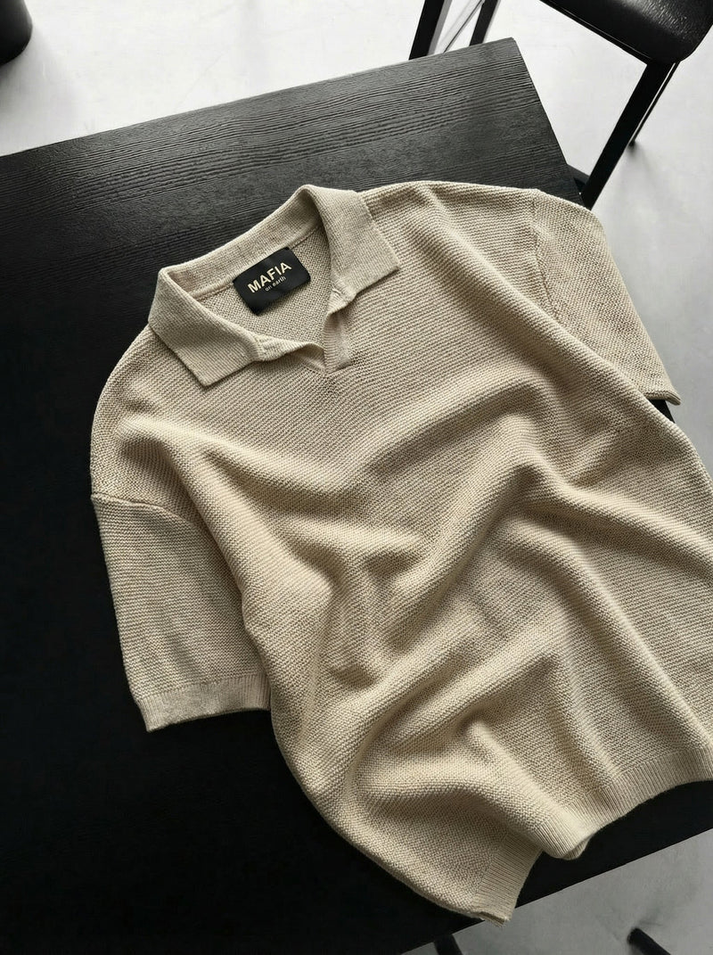 Camiseta Oversize Canalé Cuello Piedra