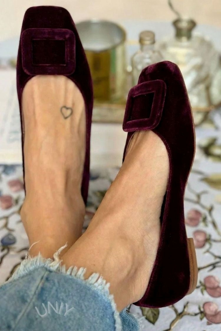 Bailarinas Terciopelo Hebilla Cuadrada