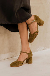 Tacones Anchos Terciopelo Correa en T
