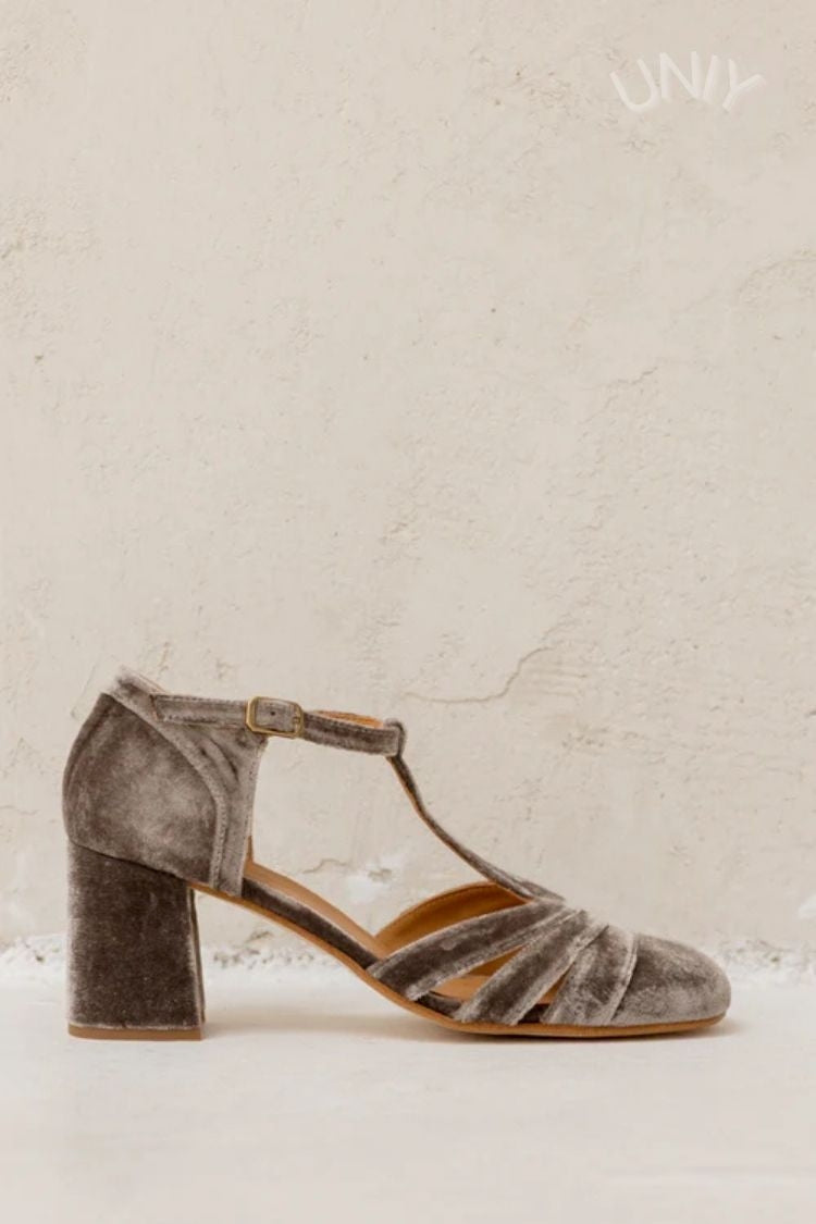 Tacones Anchos Terciopelo Correa en T