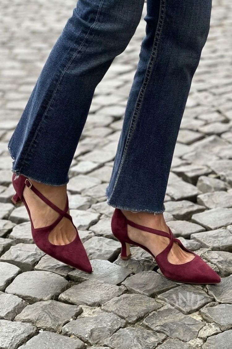 Tacones Bajos Caqui Correa Cruzada