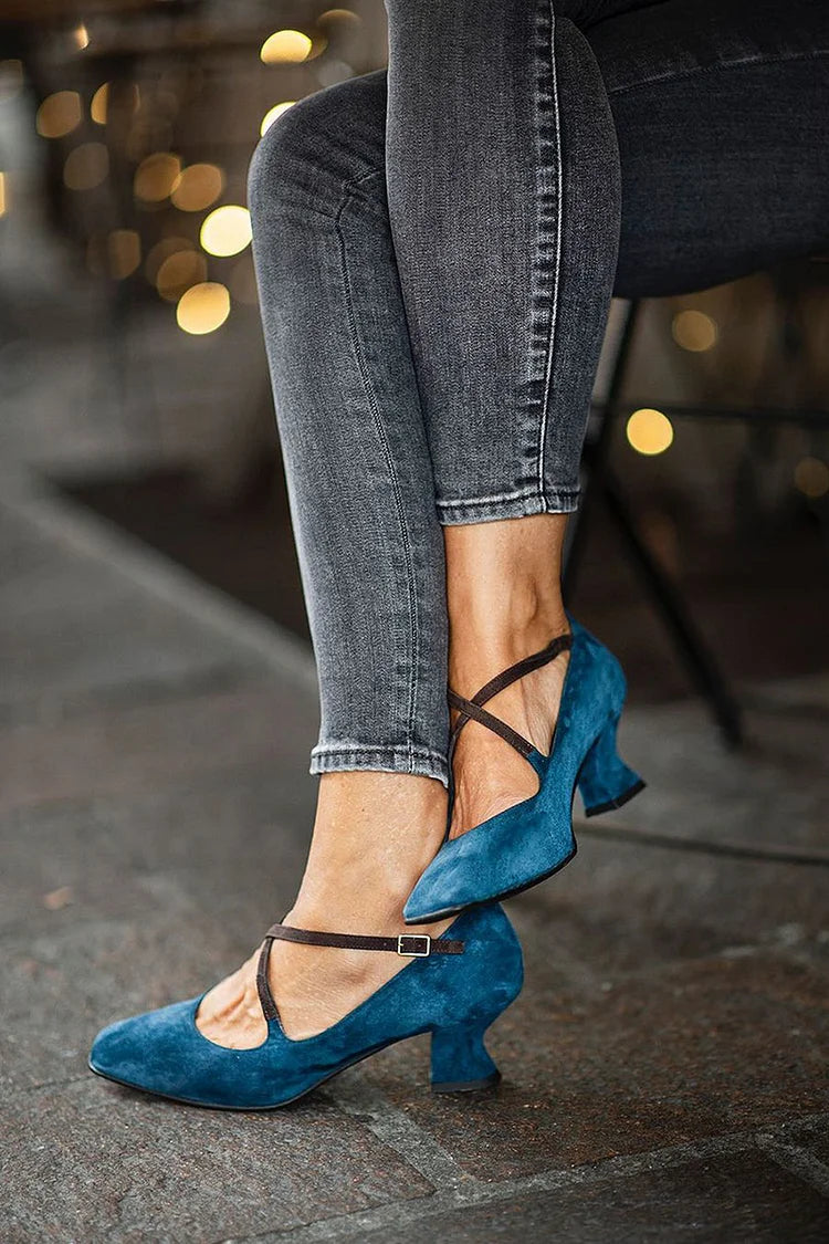 Tacones Anchos Azules Bicolor