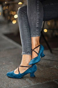 Tacones Anchos Azules Bicolor