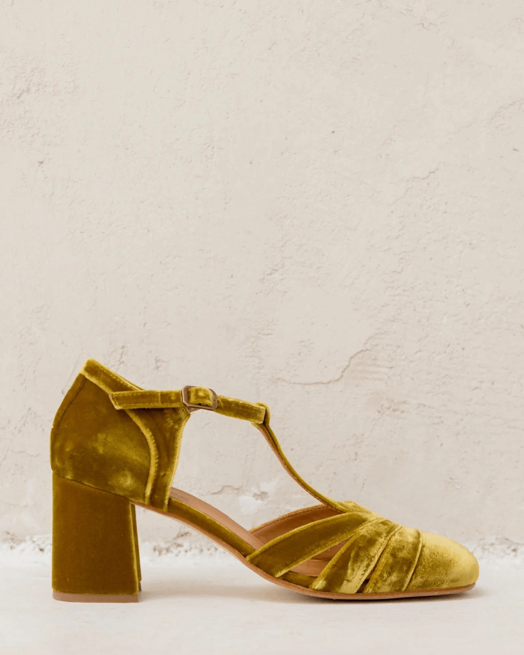 Tacones Anchos Terciopelo Correa en T