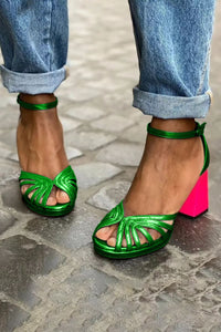 Tacones Anchos Elegantes Correa Tobillo