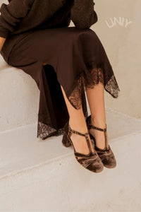 Tacones Anchos Terciopelo Correa en T