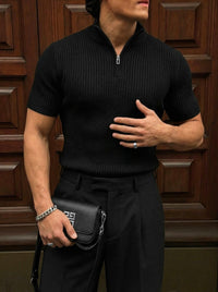 Camiseta Cuello Alto Cremallera Negra