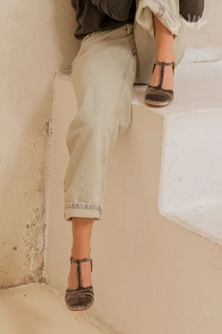 Tacones Anchos Terciopelo Correa en T