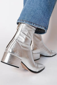 Botines Plateados Metalizados Tacón Ancho
