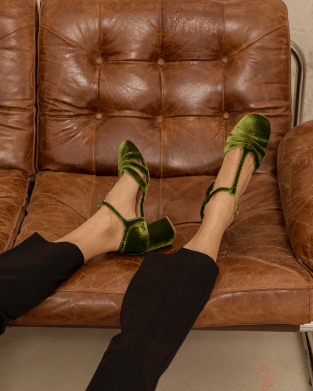 Tacones Anchos Terciopelo Correa en T