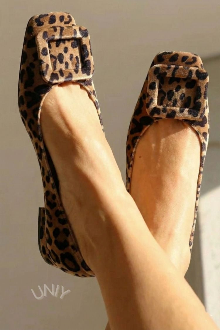 Bailarinas Terciopelo Hebilla Cuadrada