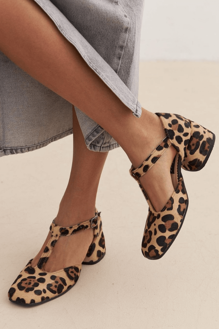 Salones Tacón Ancho Estampado Leopardo
