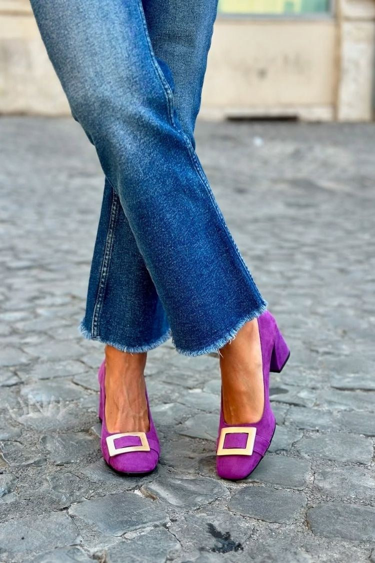 Tacones Anchos Azul Marino Metálico